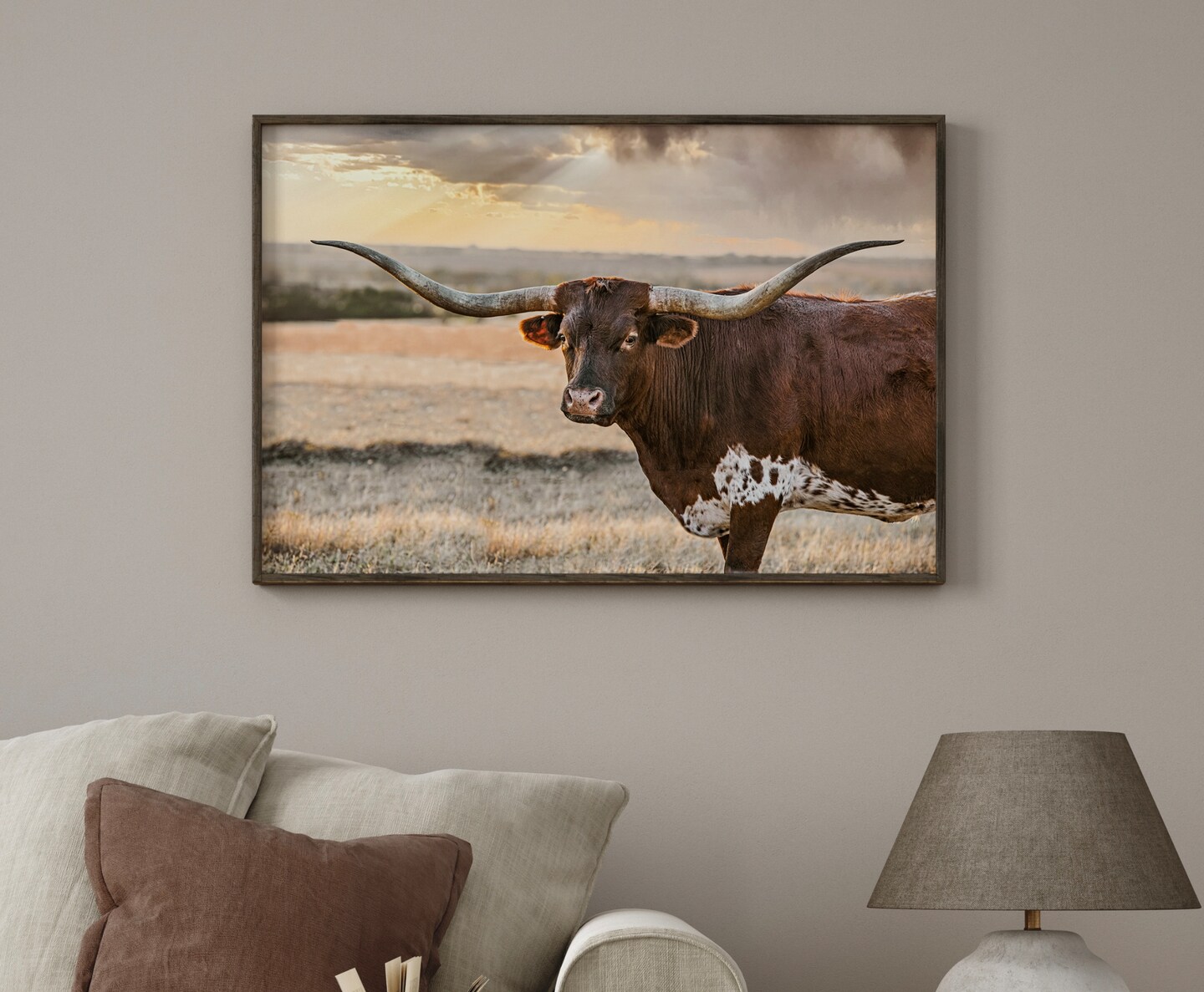 Western wall art, longhorn cow photo print, large canvas for western ...