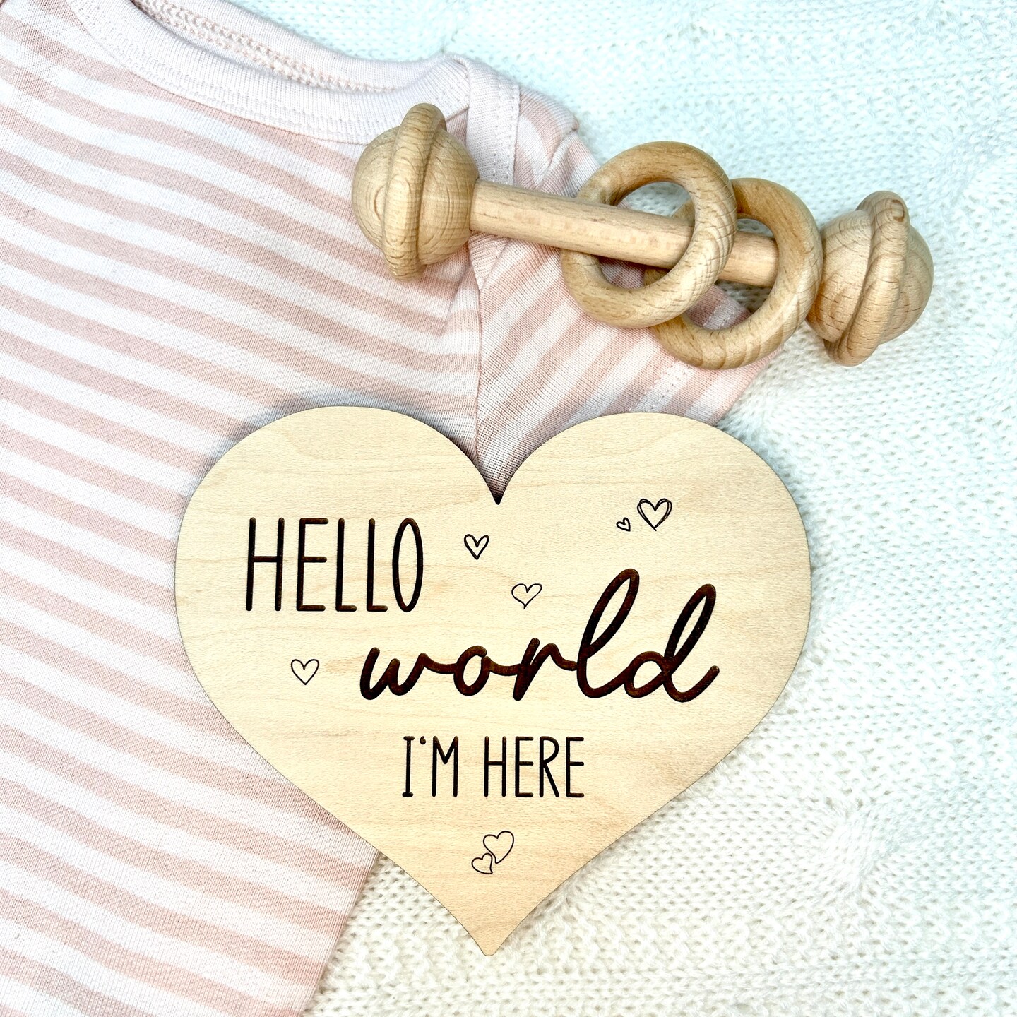 Panneau Annonce Bébé En Bois "Hello World" - Diamètre 15 Cm, Pour Photo Nouveau-né, Baby Shower, Décoration - 10