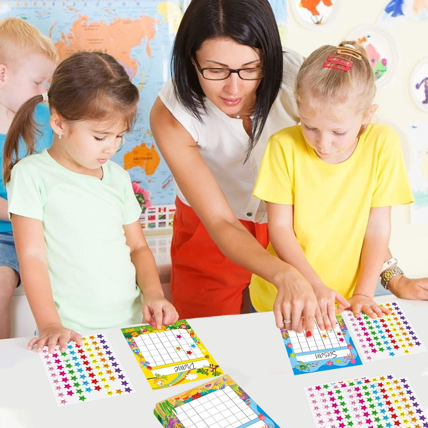 66 Pieces Incentive Chart with 2080 Reward Star Stickers for Kids Students Classroom Behavior, Animal & Marine Theme