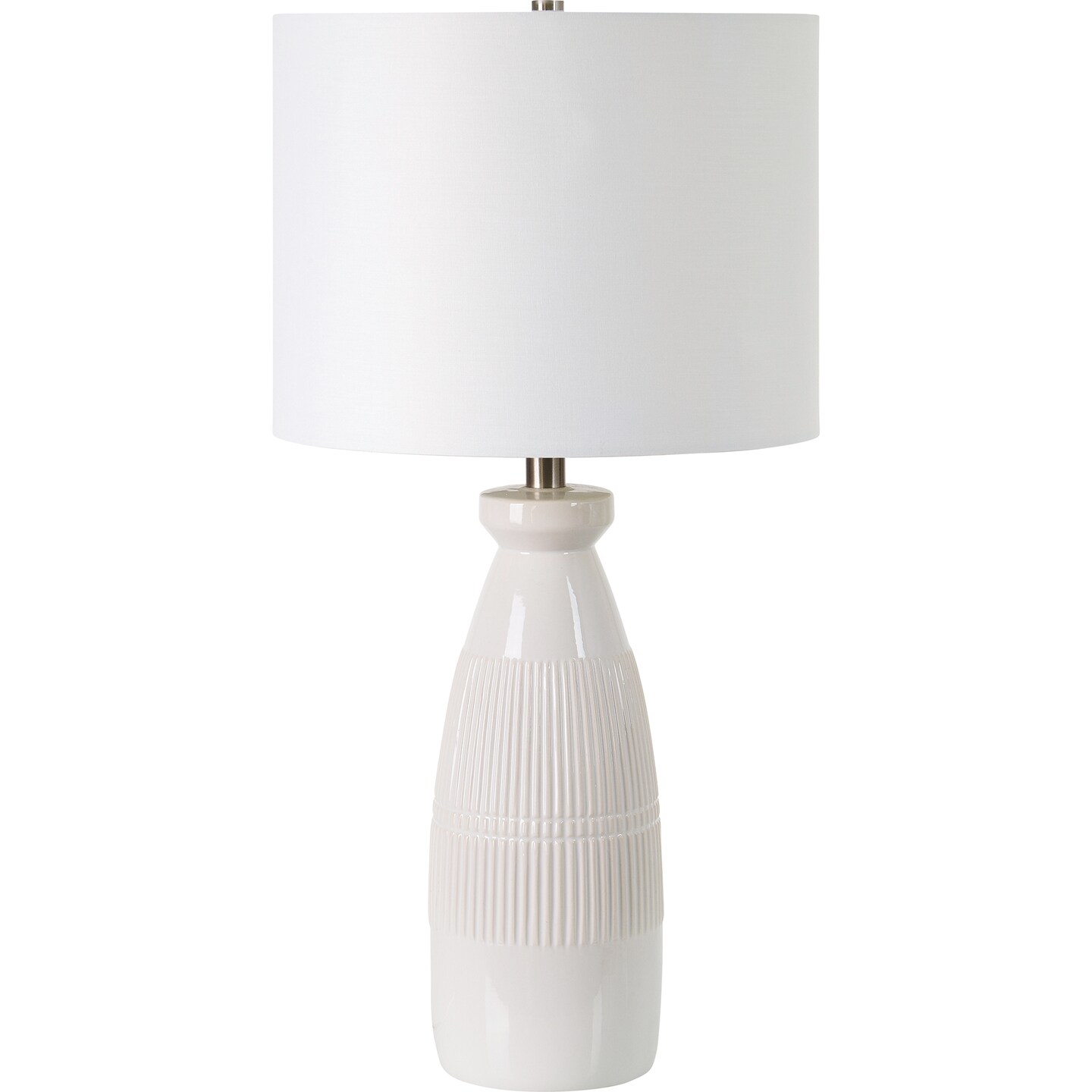 Signature Home Collection Classic Style Glaze Finish Table Lamp with Drum Shade - 26.25&#x22; - White