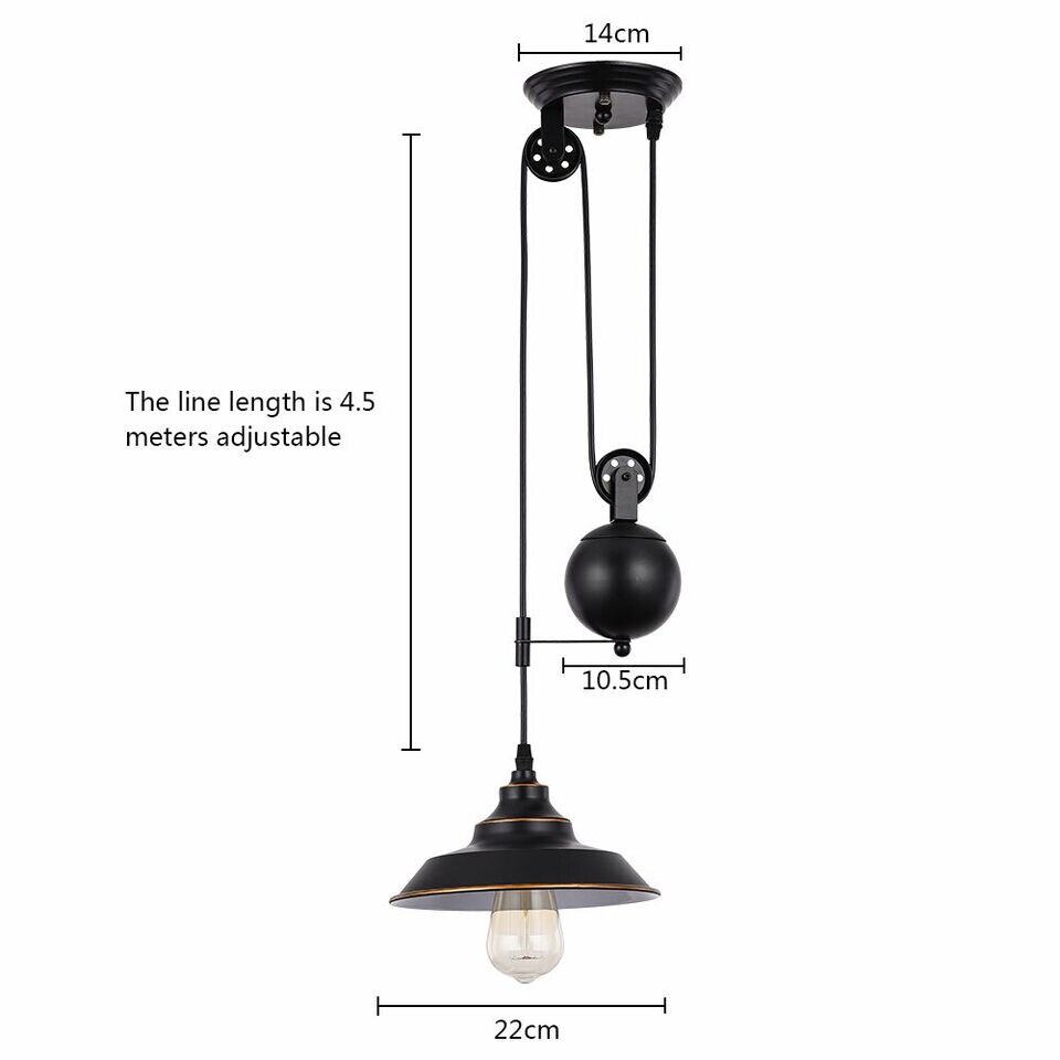 Kitcheniva Pulley Pendant Light Black Ceiling Hanging Farmhouse Rustic