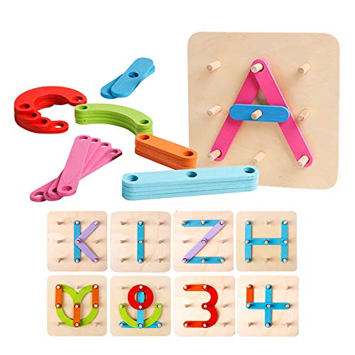 Wooden Letter and Number Construction Activity Set Educational Preschool Toys Shape Color Recognition Pegboard Sorter Set Board Blocks Stack Sort for Toddler Kids Boys Girls Non-Toxic Toy