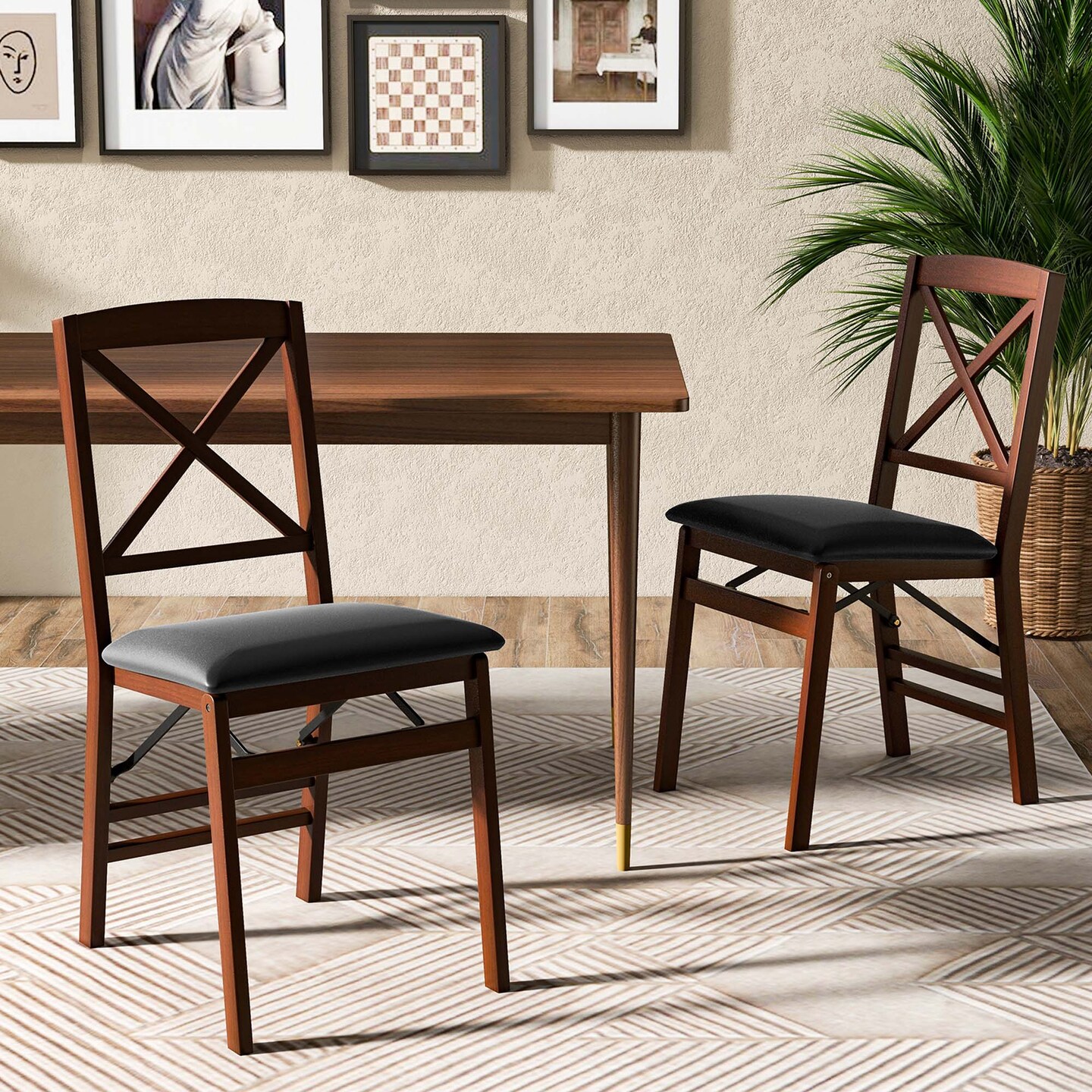 Costway 2 Pack Folding Dining Chairs Foldable Chairs with PVC Padded Seat &#x26; High Backrest