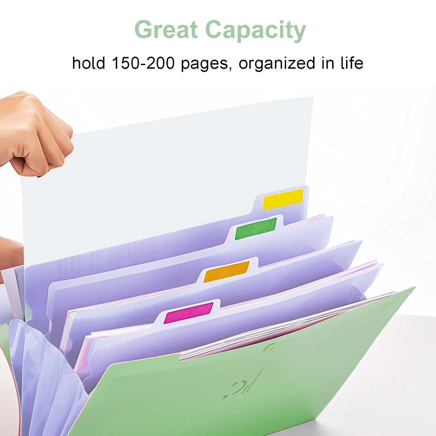 Forvencer Accordion File Organizer, Letter Size, 5 Pocket Expanding File Folder, Cute File Folder with Labels, Portable File Organizer for School Office Supplies, Folders for Documents, Green