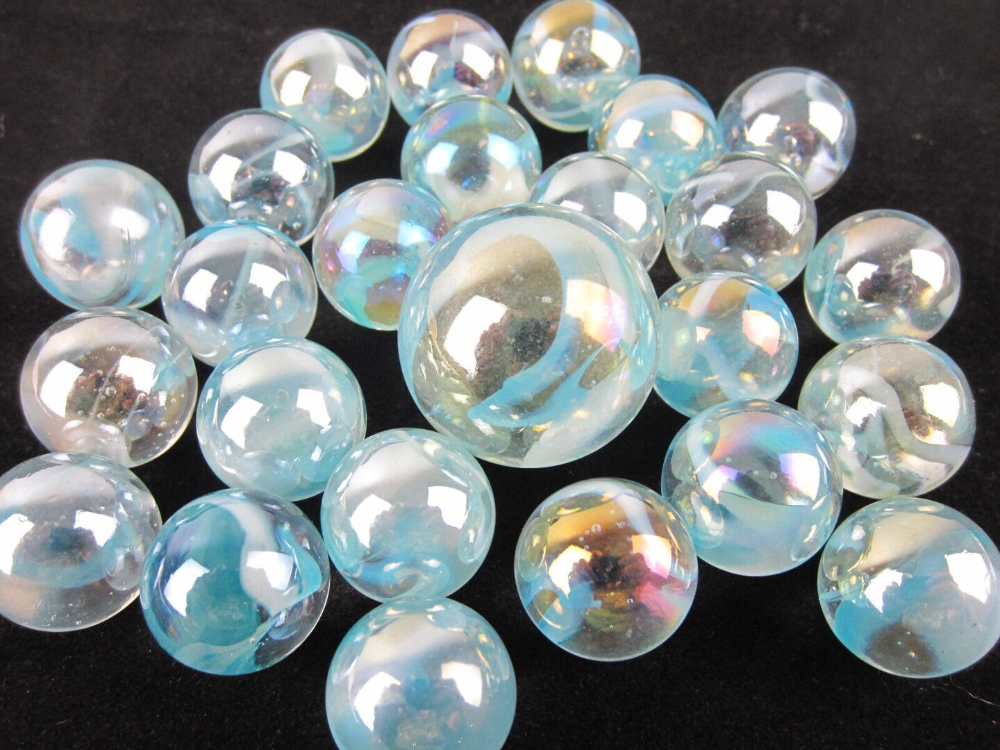 25 Glass Marbles ICE QUEEN Blue/White Clear Iridescent game pack Shooter