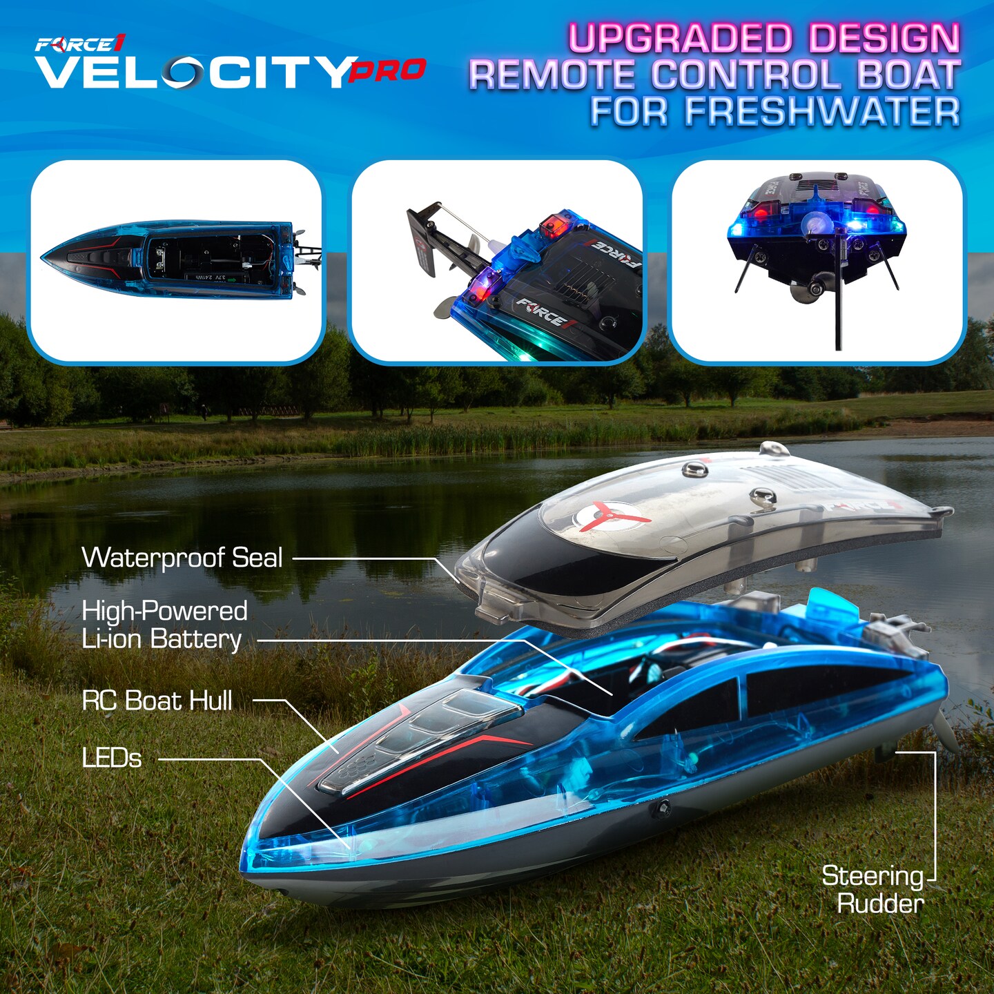 Force1 Velocity Pro LED RC Boat