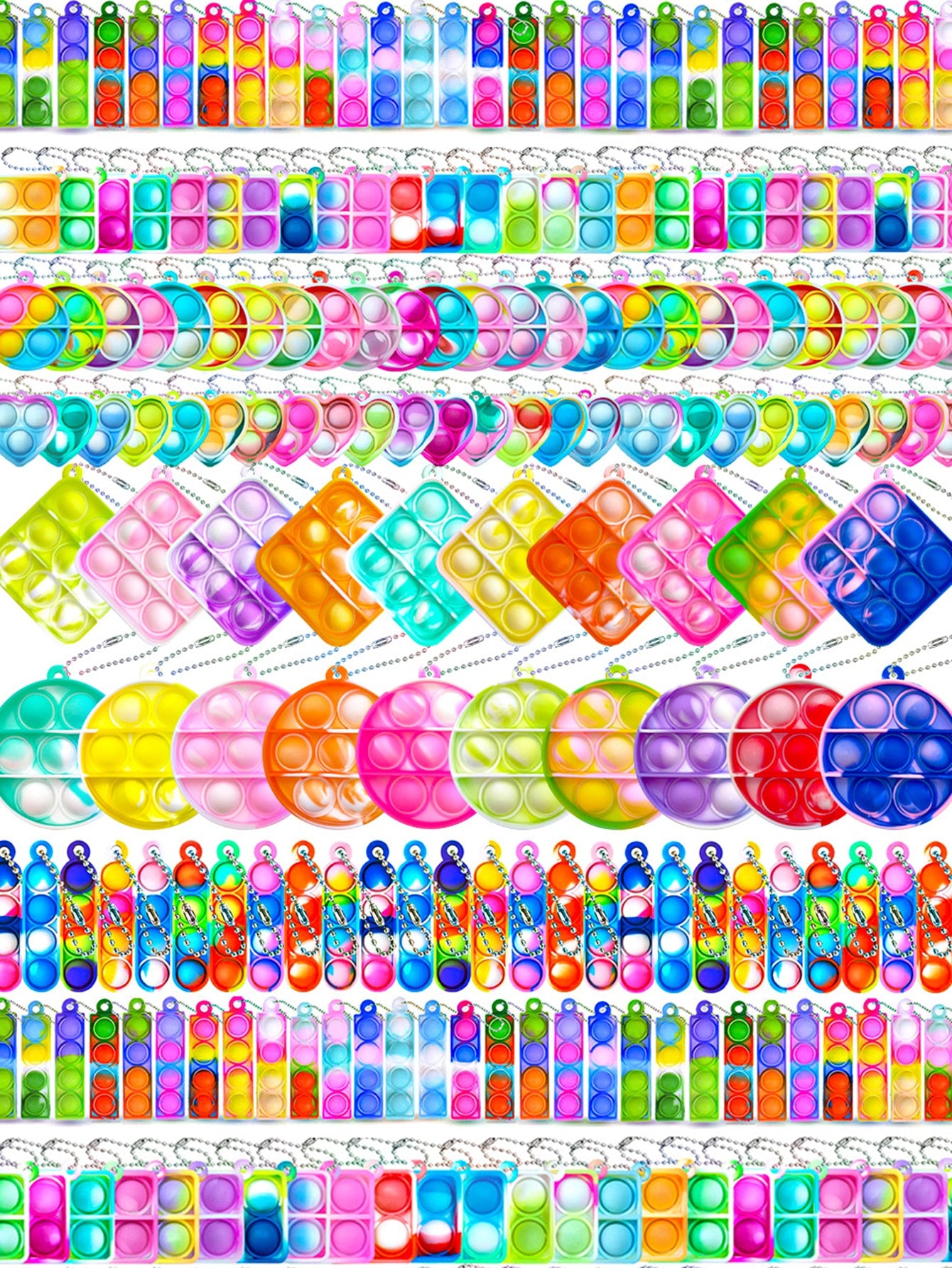 25Pcs/Set Random Color Finger Bubble Pop Keychain Stress Relief Toys, Bubble Pop Fidget Toy Keychain, Rainbow Push Pop Fidget Toy
