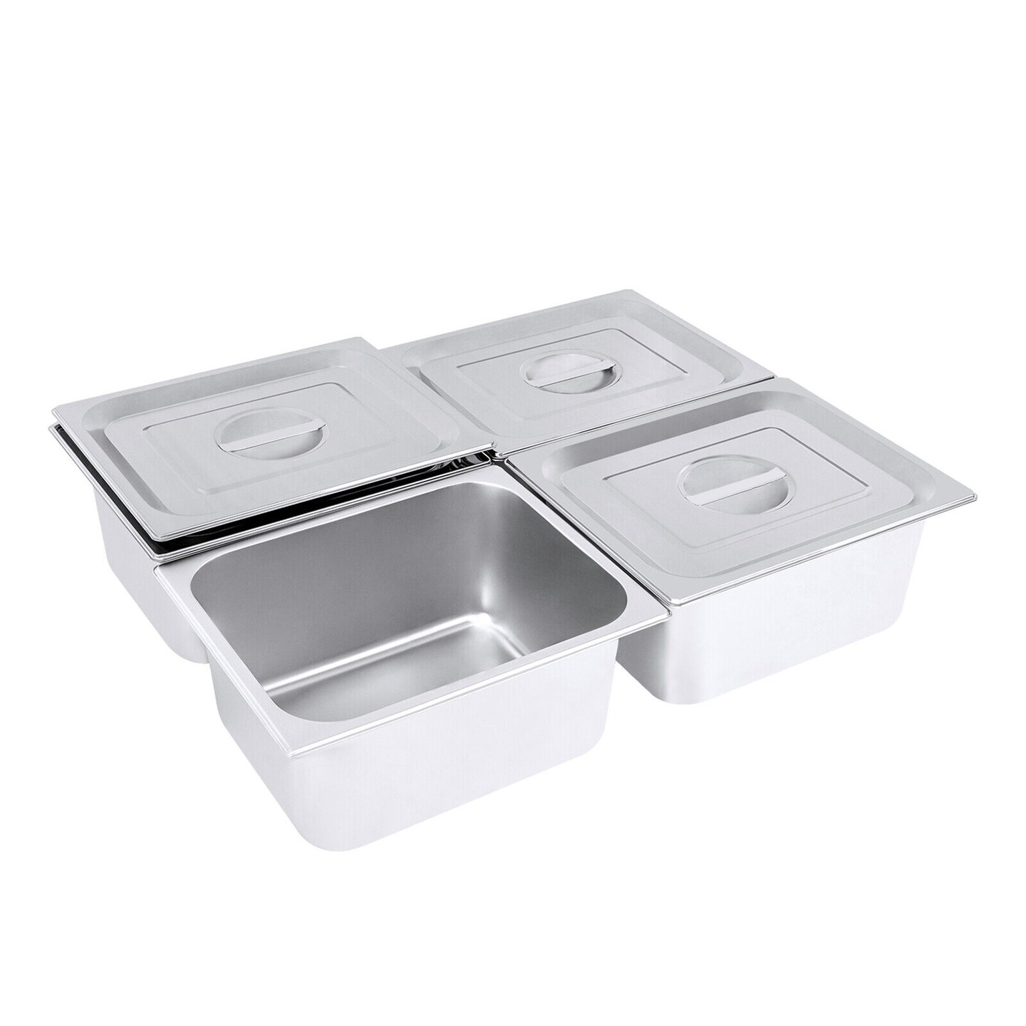 Kitcheniva 6&#x22; Stainless Steel Deep Steam Food Pan With Lid 4 Pack