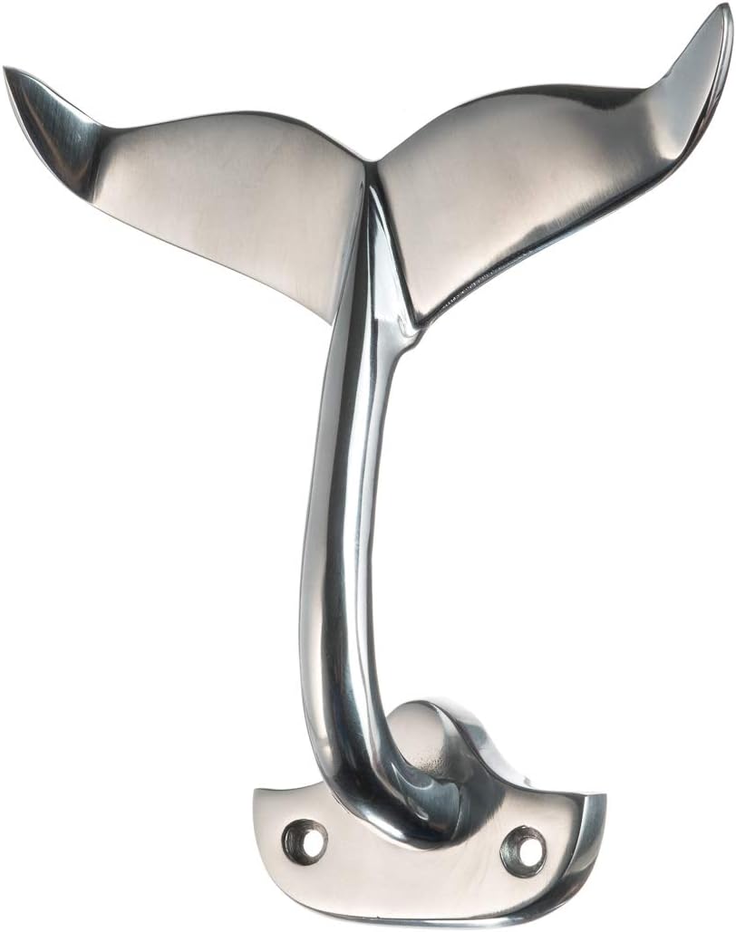 Whale Tail Wall Hook Heavy Cast Aluminum Curved Whale Tail Wall Hook  Perfect for Beach Décor 4 Pack