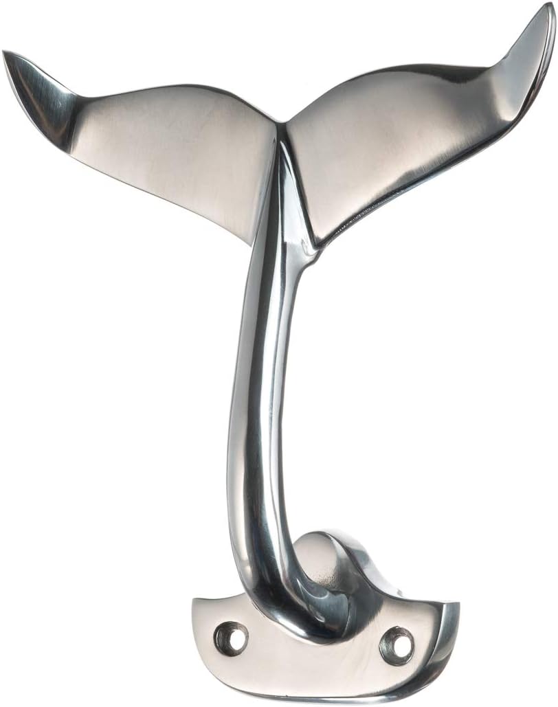 Whale Tail Wall Hook Heavy Cast Aluminum Curved Whale Tail Wall Hook Perfect for Beach Décor 4 Pack