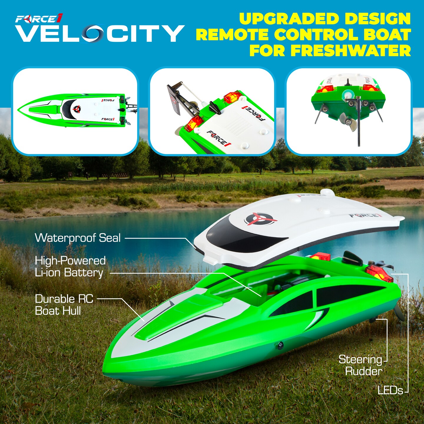 Force1 Velocity Fast RC Boat - Green