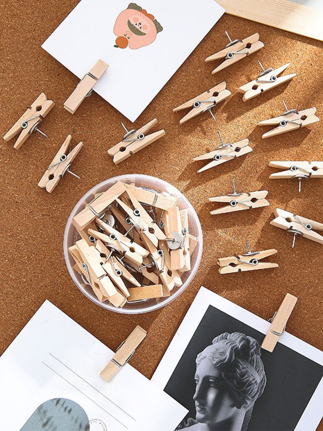 30Pcs/Set Colorful Wooden Clips & Push Pins for School Office, Multi