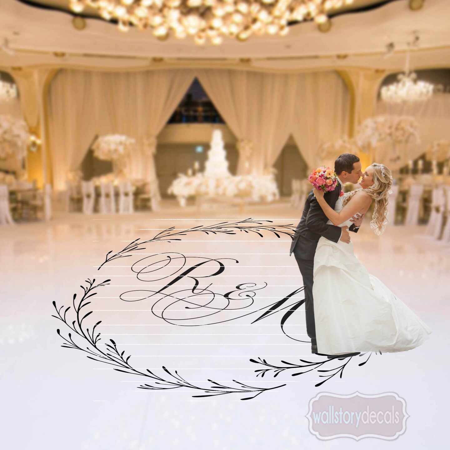 Custom Wedding Wall or Floor Decal with Monogram, Bride and good Groom Names, and Date