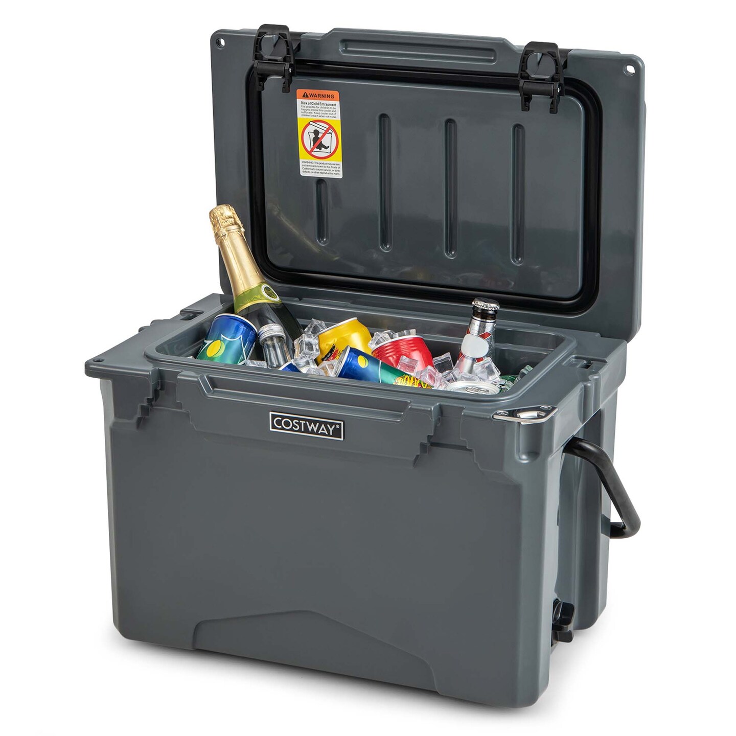 Costway 25 QT Portable Cooler Rotomolded Ice Chest Insulated Ice Box for 5-7 Days Charcoal/Tan