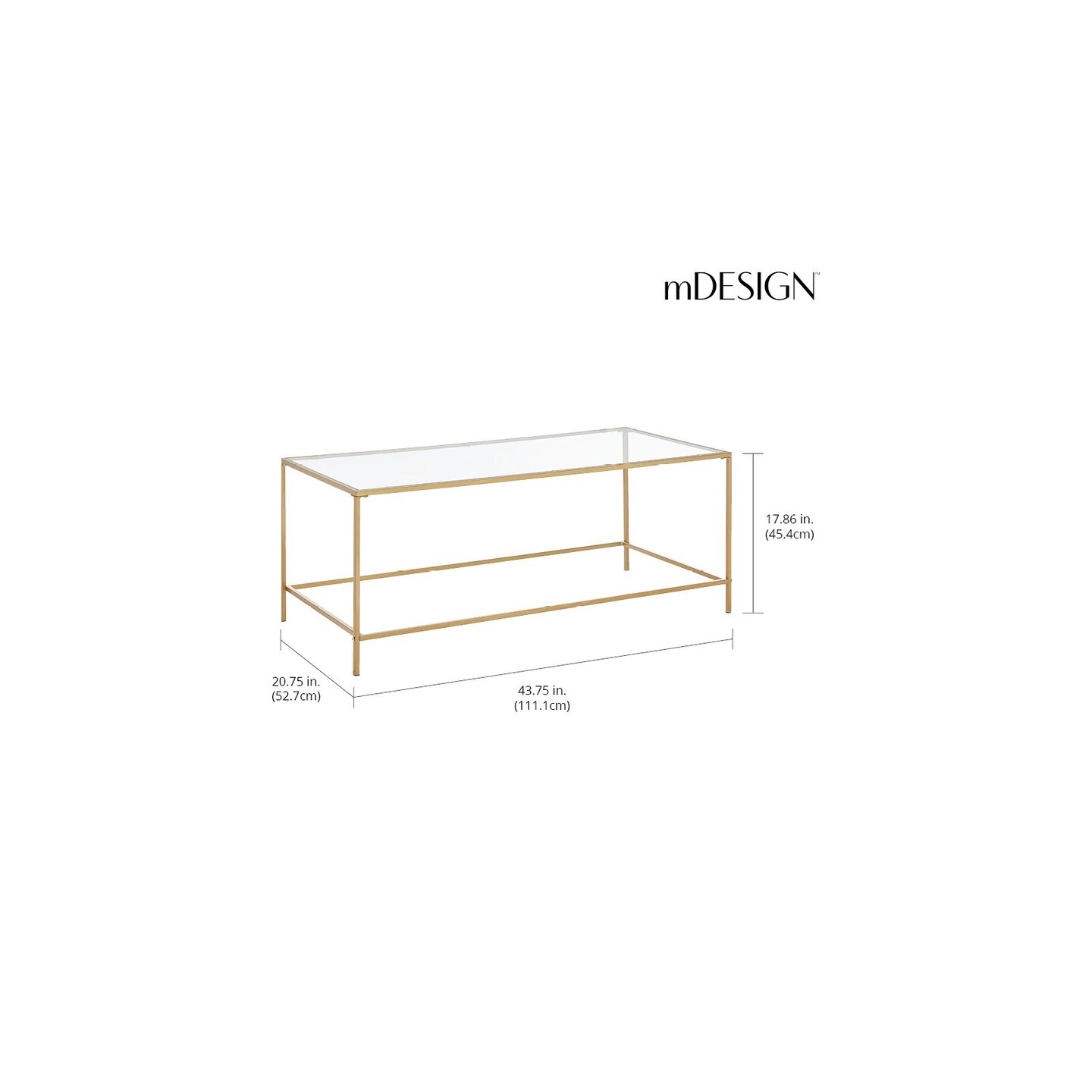 mDesign Metal and Glass Top Rectangle Accent Coffee Table Furniture