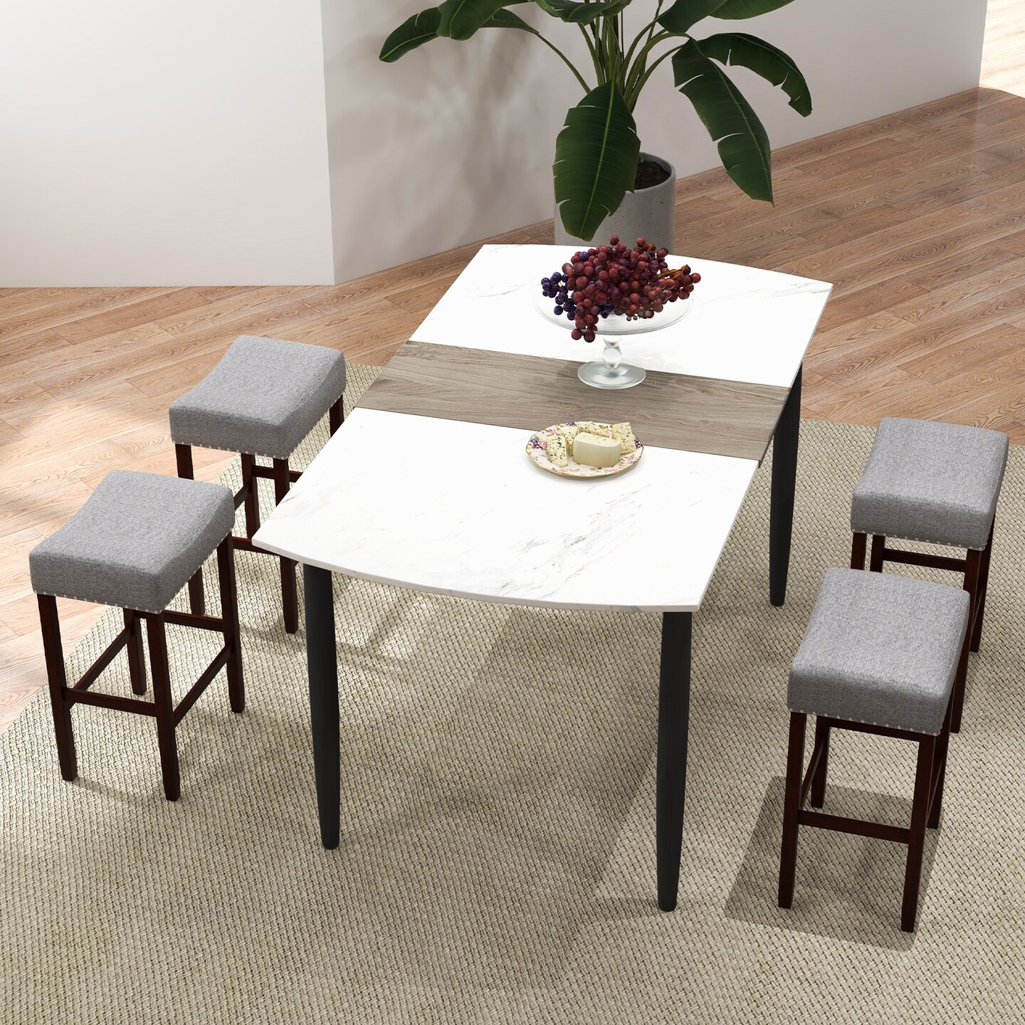 Costway Set of 2 Counter Height Bar Stools Saddle Kitchen Chairs with Wooden Legs