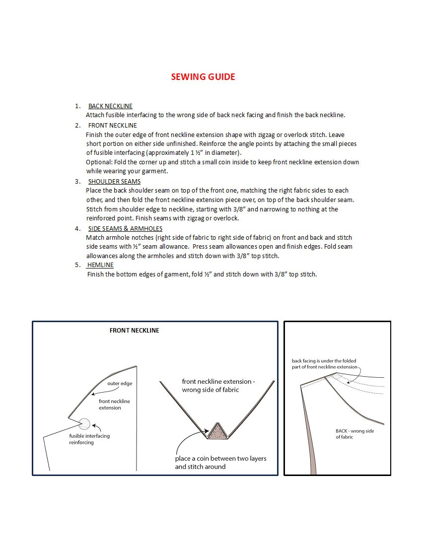 PDF sewing pattern instant digital download women's cowl neck top - easy to  sew - flattering for all body types - sizes XS-XL