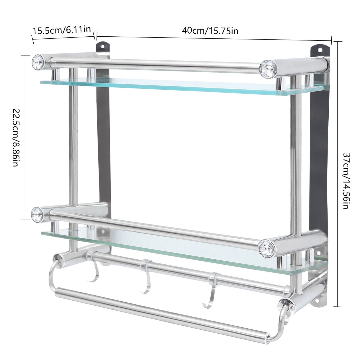 Kitcheniva 2 Tier Bathroom Wall Mounted Towel Rack Shelf With Hooks