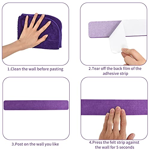 8 Pieces Purple Rose Cork Board Bar Strips with 50 Pushpins & Sticky Notes, Self-Adhesive Bulletin Board Strips No Damage for Wall, Felt Pin Board for Paste Notes, Photos, Schedules Office Decor