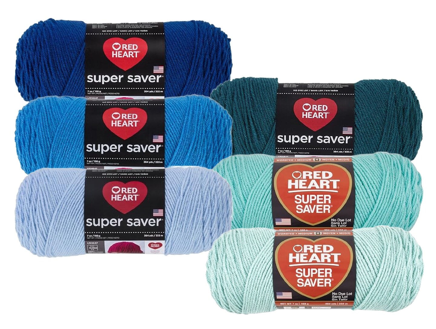 Red Heart - Super Saver Yarn - 6 Balls Assorted Colors (Ocean)