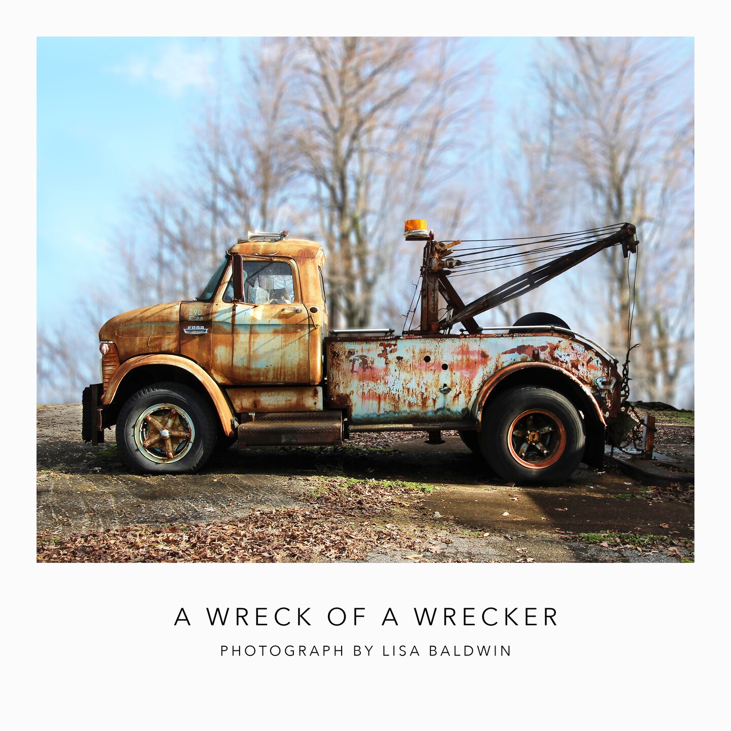 Old Ford Wrecker - Rusted Aqua Paint - Rustic Rural Old Tow Truck