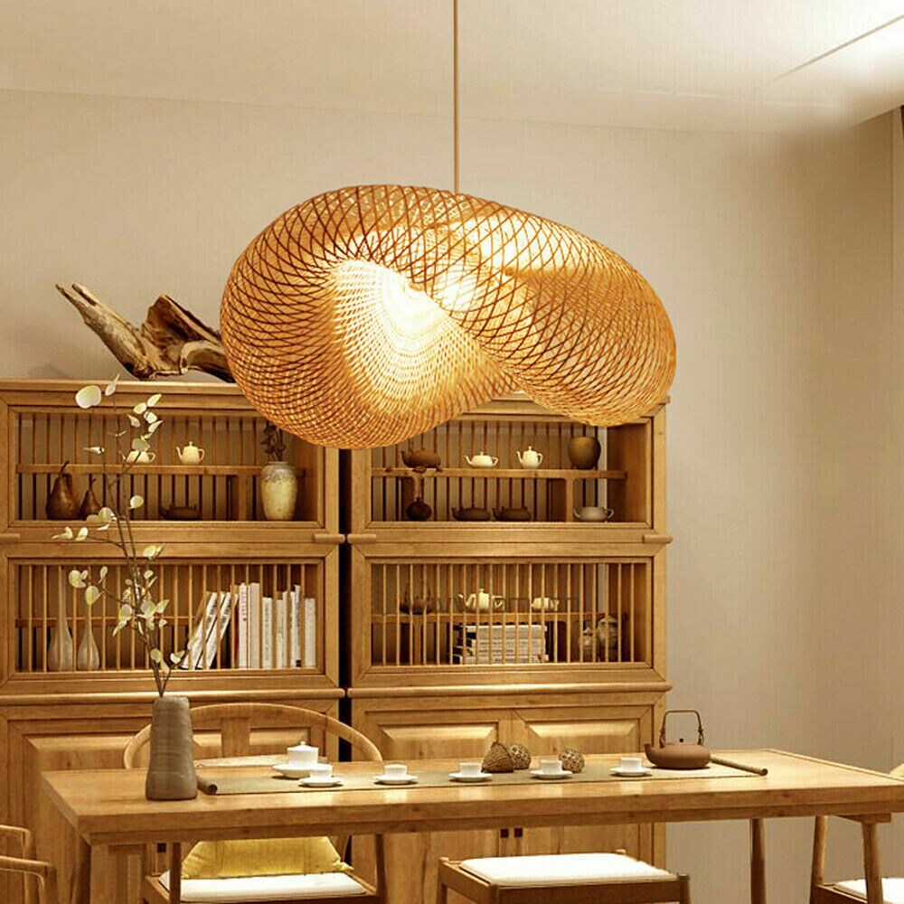 Kitcheniva Bamboo Pendant Light Wicker Rattan Shade Fixture Art Asian Hanging Ceiling Lamp