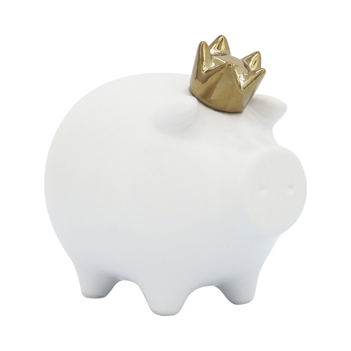 Kingston Living Ceramic Pig with Crown Tabletop Figurine - 6" - White and Gold