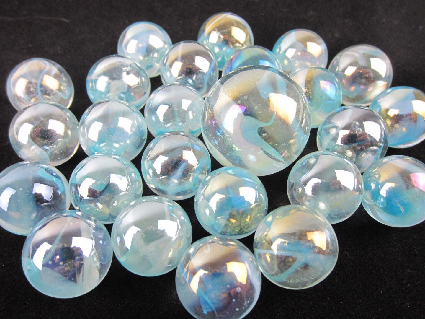 25 Glass Marbles ICE QUEEN Blue/White Clear Iridescent game pack Shooter