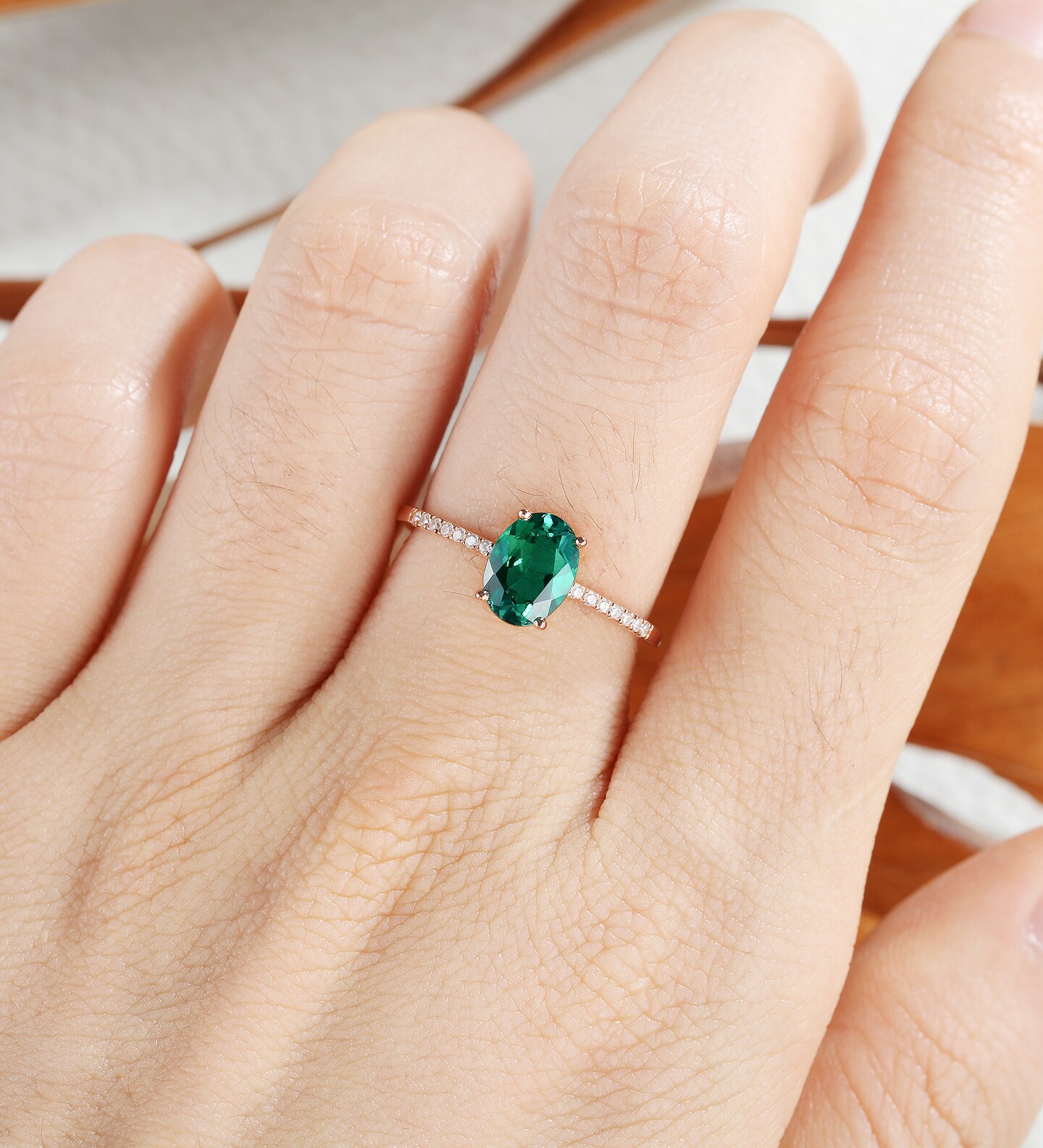 Emerald and Cubic top Zirconia engagement ring,proposal and wedding ring.