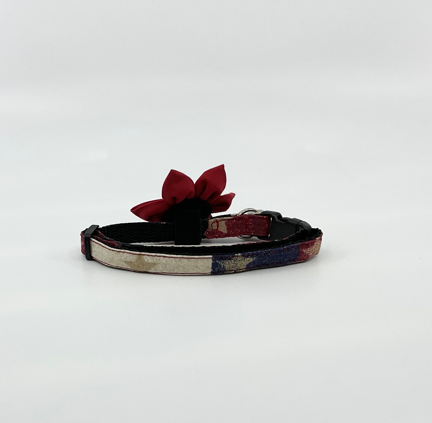 Patriotic Cat Collar With Optional Flower Or Bow Tie Gold  Stars On Red And Blue Stripes Breakaway Collar Adjustable Sizes S Kitten, M, product 3