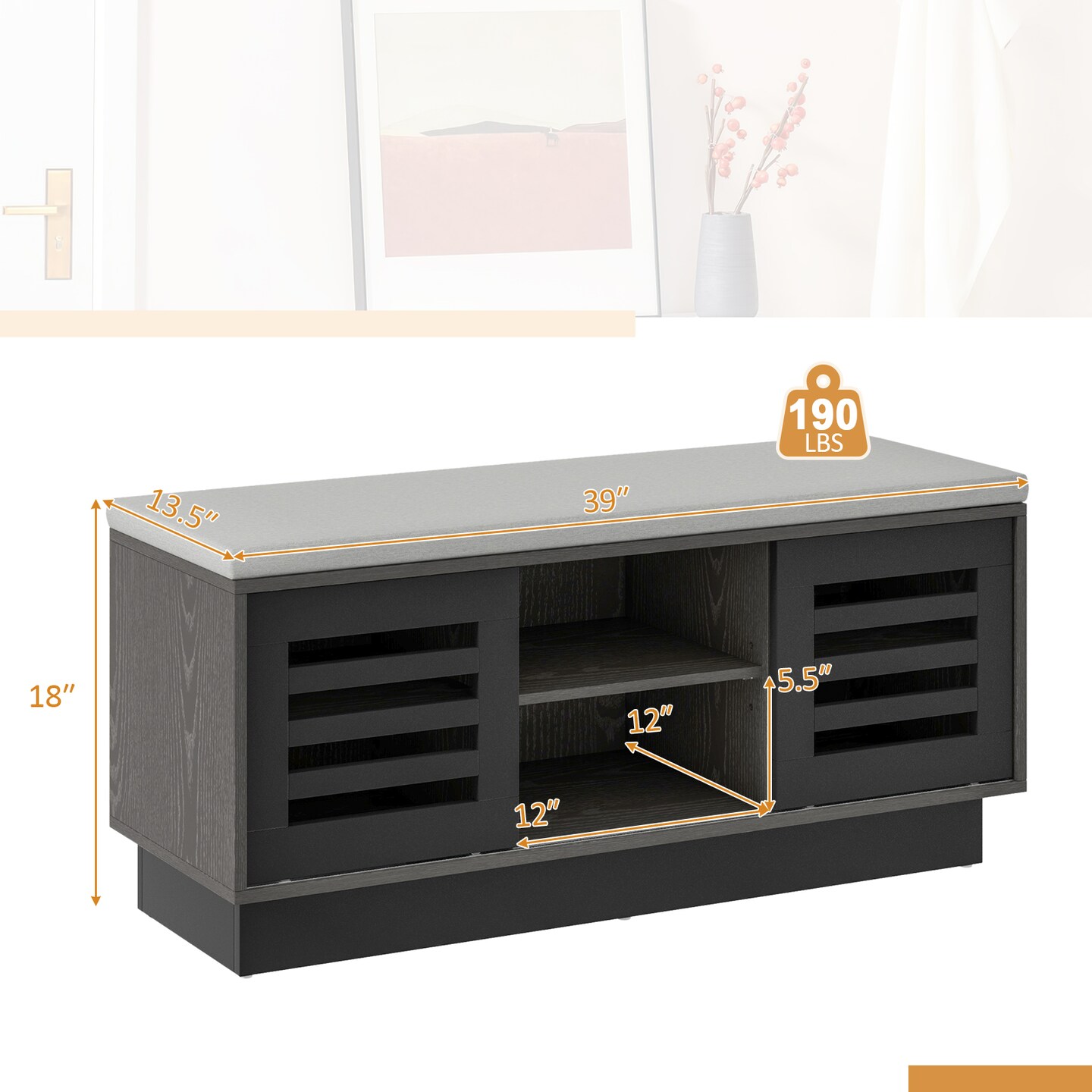 Costway Shoe Storage Bench with Cushion Shoe Storage Organizer Shoe Rack Entryway Grey/Natural