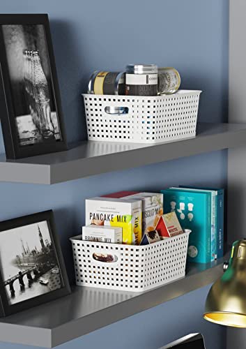 Woven Plastic Storage Baskets, 6 Pack White Weave Bins Organizer, 10.1&#x22; x 7.55&#x22; x 4.1&#x22;