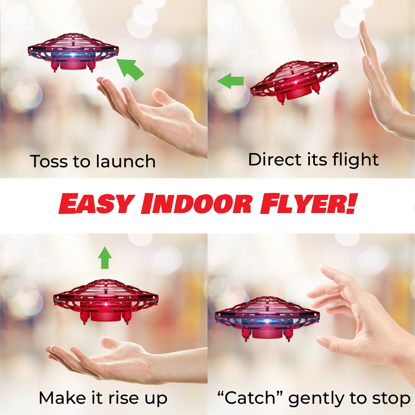 Force1 Scoot Hand Operated Drone for Kids or Adults - Red