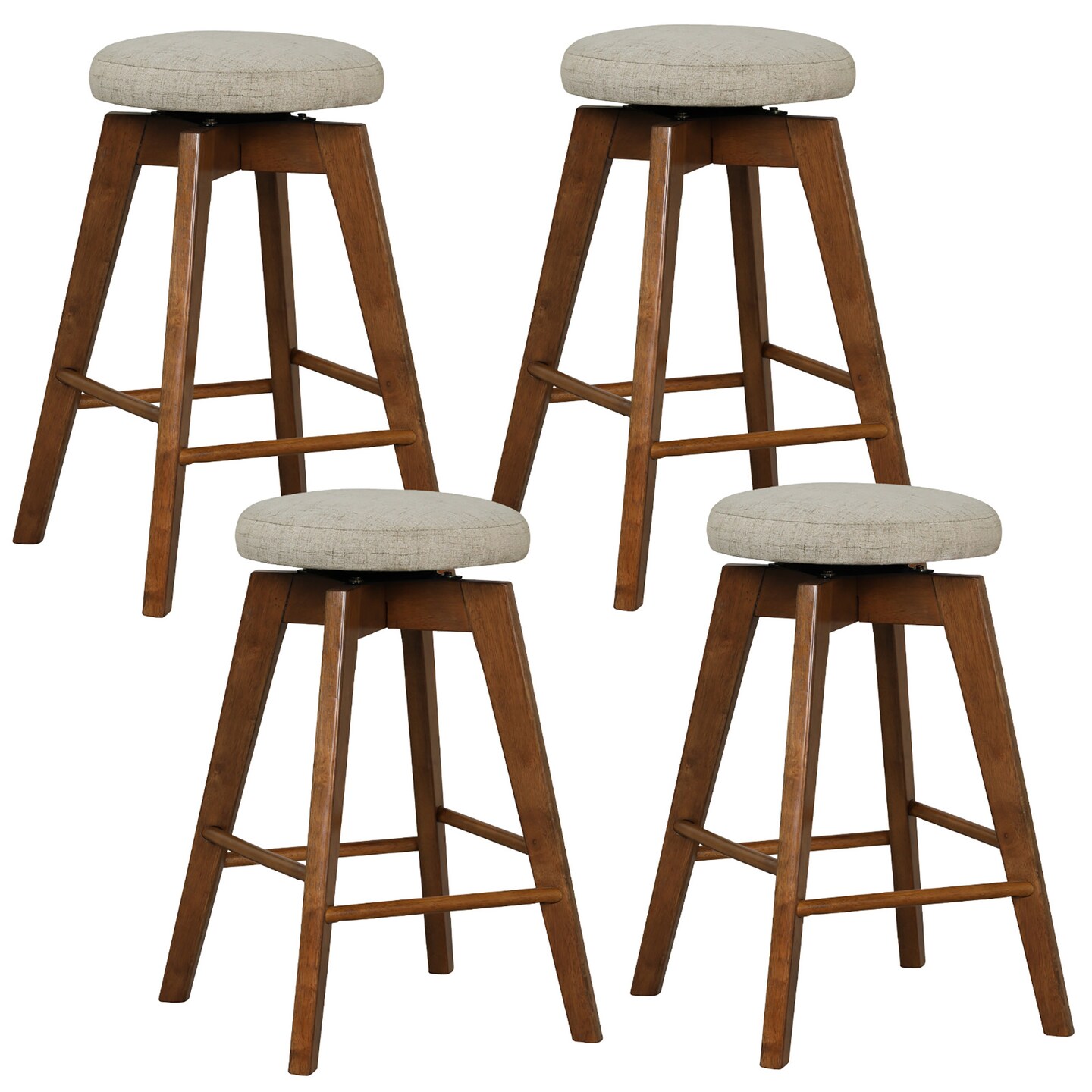 Costway Set of 2 Swivel Bar Stools Upholstered Counter Height Chairs with Rubber Wood Legs