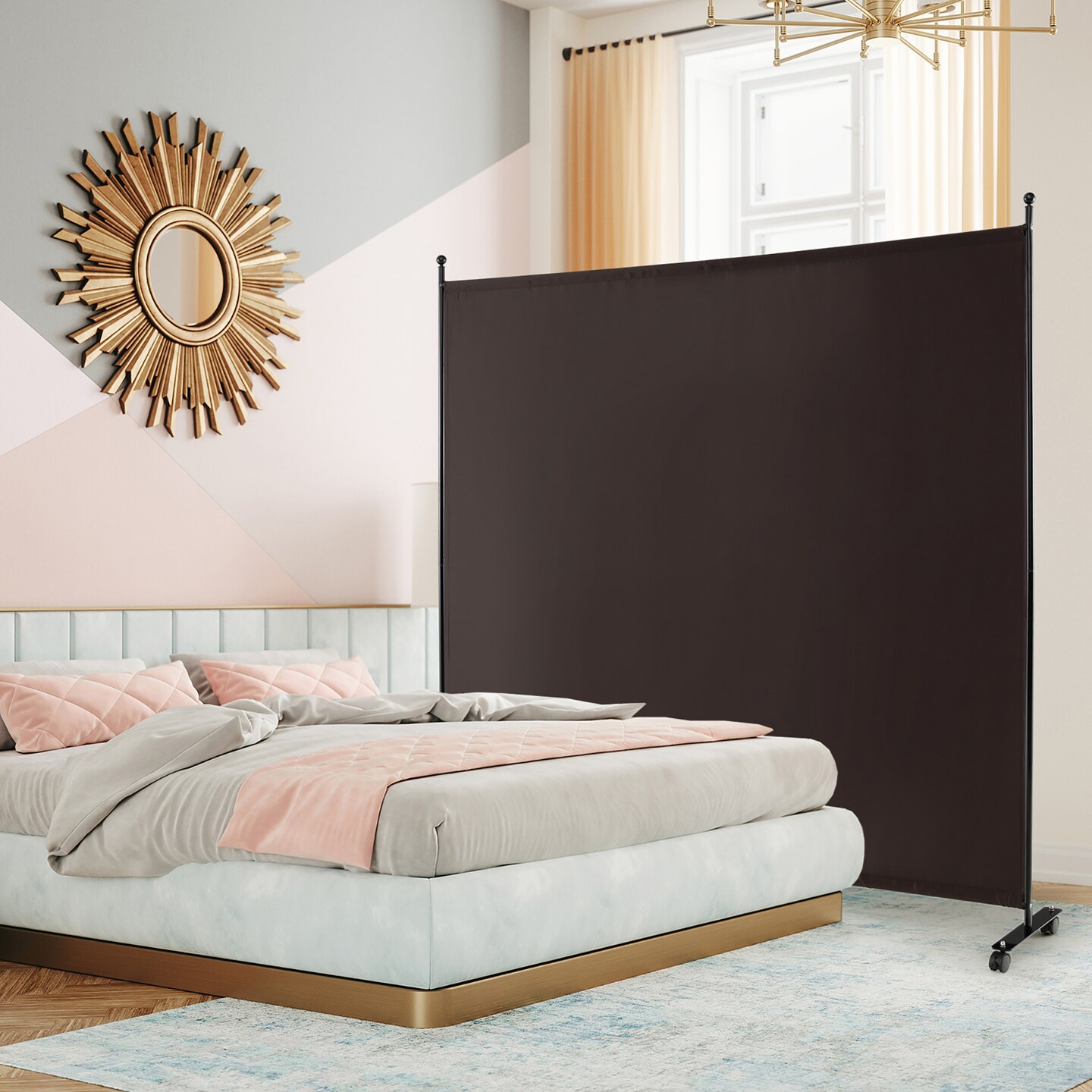 Costway 6FT Single Panel Room Divider with Wheels Rolling Fabric Partition Privacy Screen