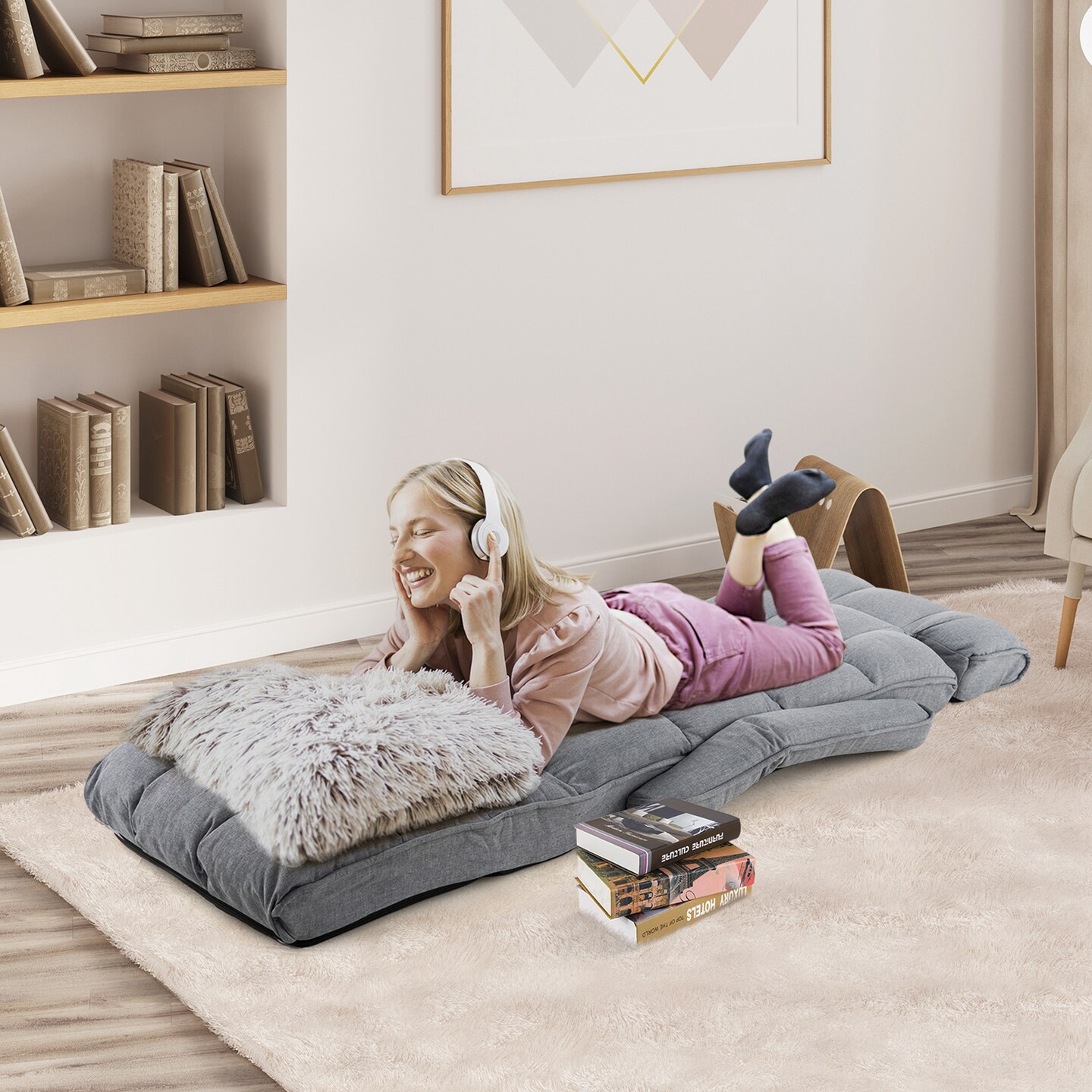 Costway 6-Position Adjustable Floor Chair for Adults Foldable Lazy Sofa for Living Room Dark Grey/Grey