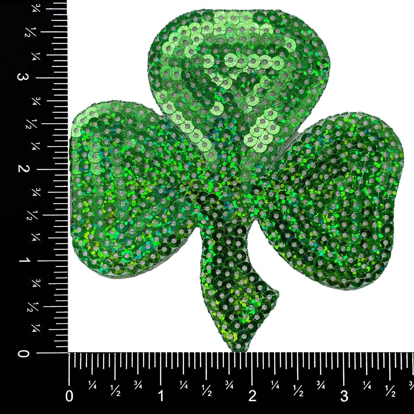 4&#x22; Green Sequin Shamrock, Clover, St Patrick&#x27;s, Embroidered, Iron on Patch