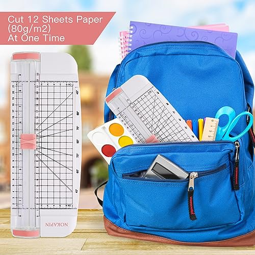 Portable Paper Trimmer,12 Inch Paper Slicer Scrapbooking Tool with Automatic Security Safeguard and Side Ruler for Craft Paper,A4 A5 Paper,Coupon, Label and Cardstock (Blue) (Pink)