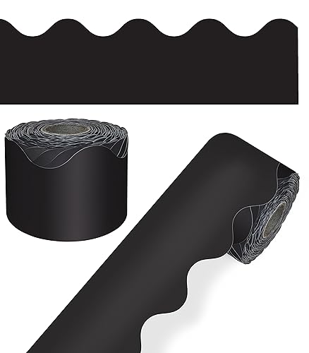 65 Feet Black Bulletin Board Borders, Scalloped Border Trim, Rolled Classroom Borders for Bulletin Board, White Board, Cork Board, Locker, and Classroom D&#xE9;cor