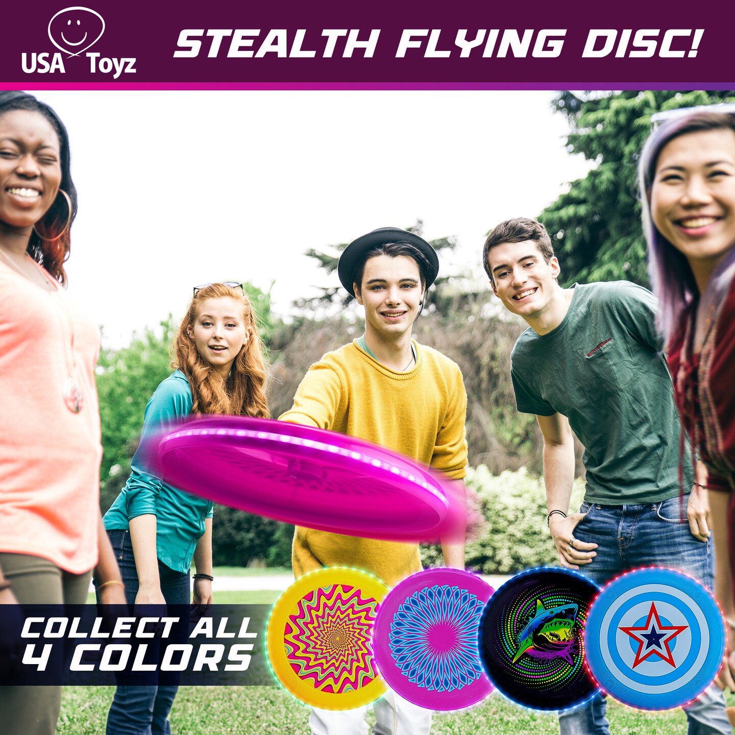 USA Toyz Stealth LED Flying Disc - Pink/Purple