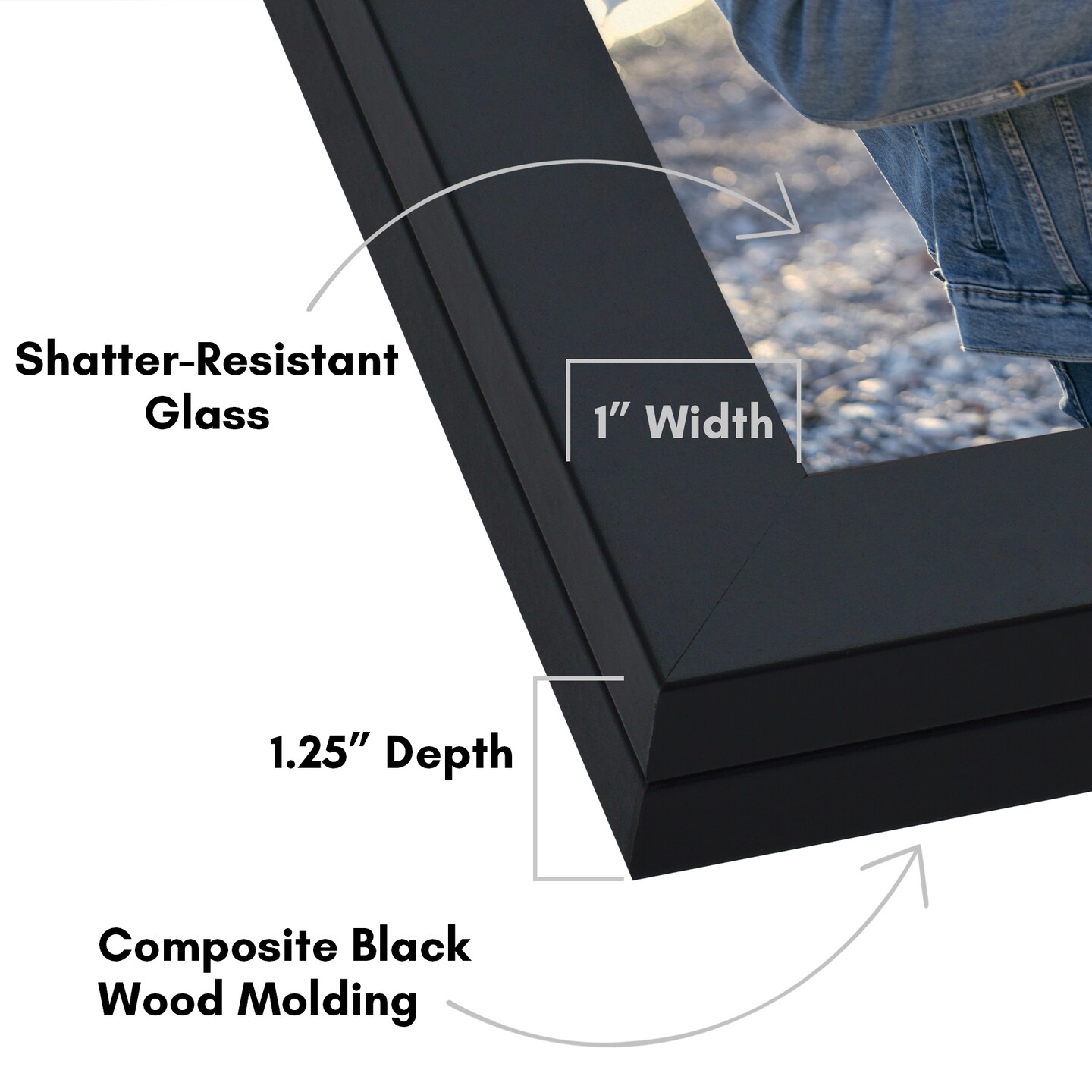 Americanflat Quick-Change Photo Storage Display Frame - Store up to 35 Pictures at Once with Elastic Strap Storage - Shatter Resistant Glass - Hanging Hardware - Includes Easel - Black