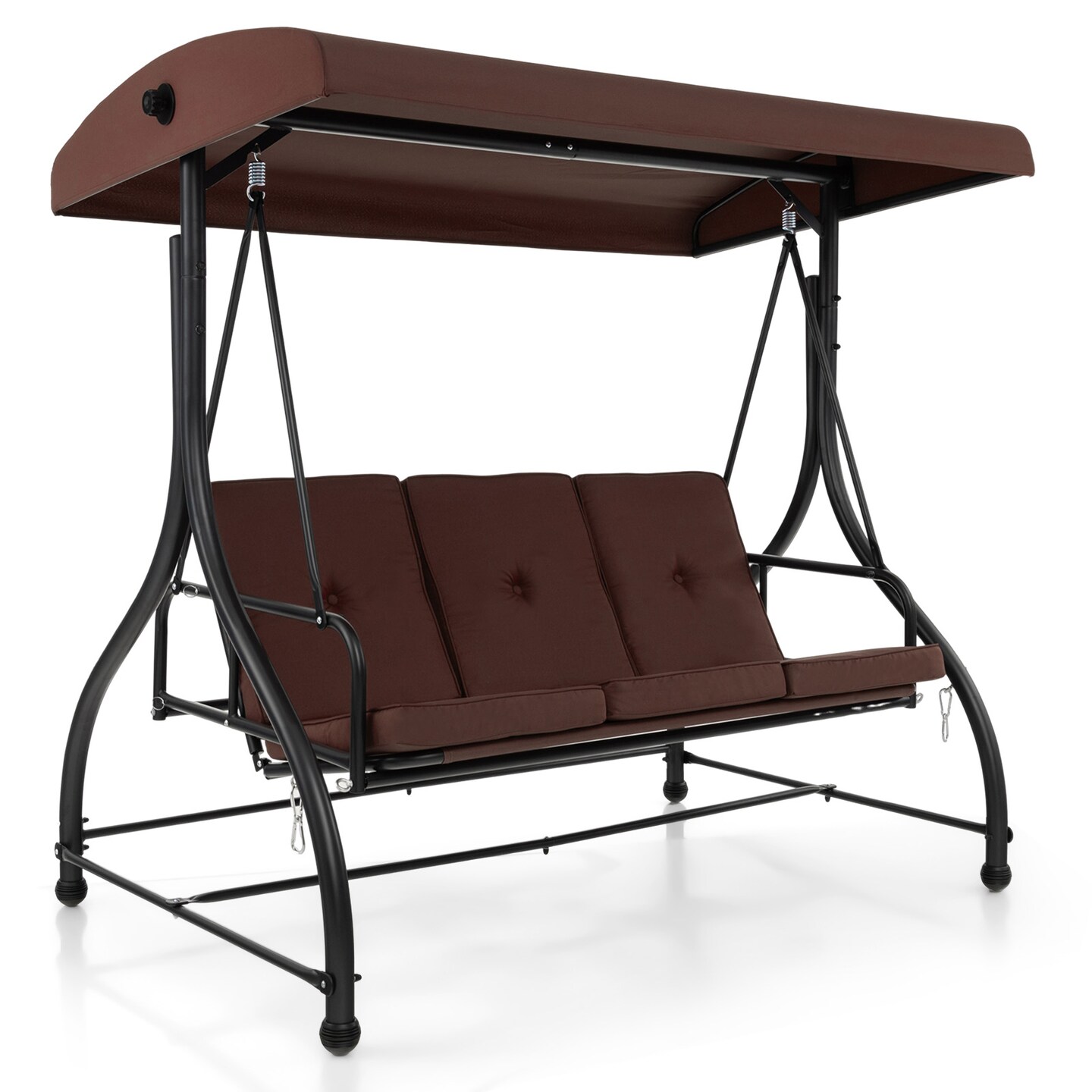Costway 3-Seat Outdoor Converting Patio Swing Glider Adjustable Canopy Porch Swing Coffee/Black/Wine