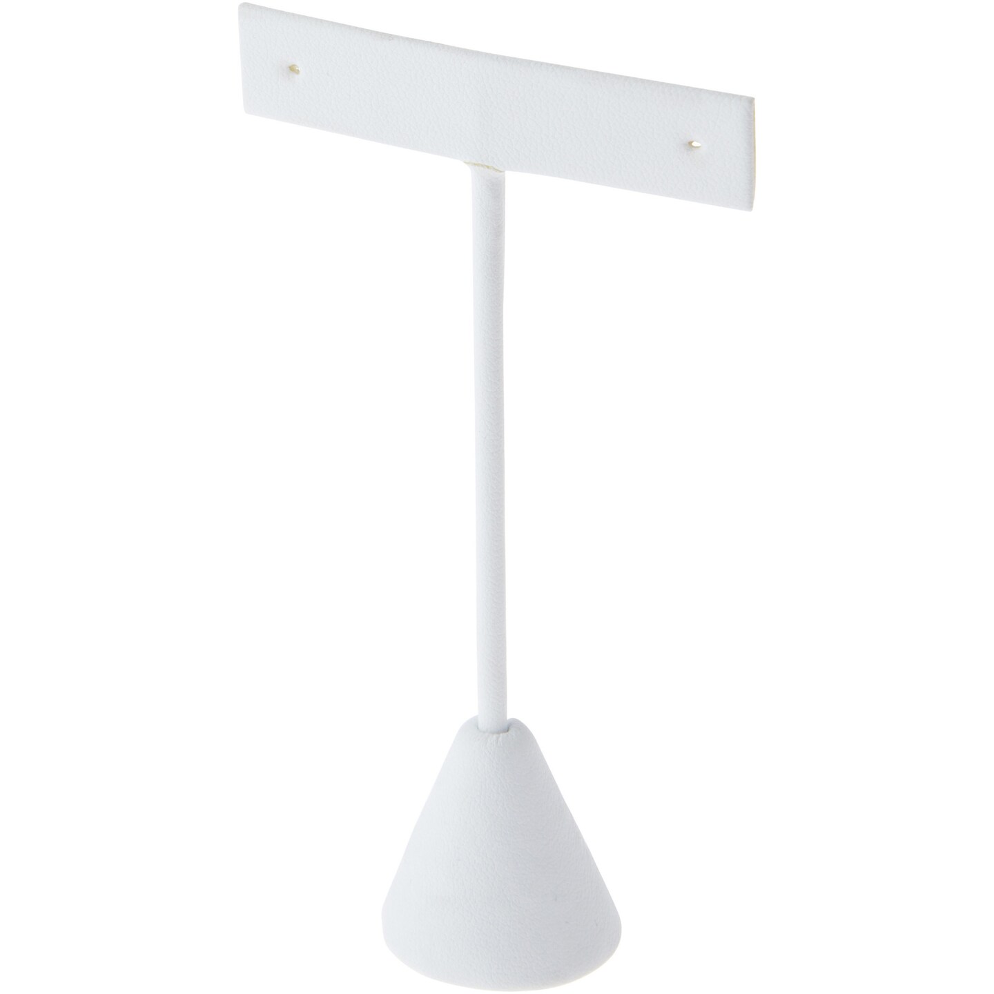 Plymor White Faux Leather &#x22;T&#x22; Style, Single Pair Earring Display Stand, 2.5&#x22; W x 1.25&#x22; D x 4.5&#x22; H