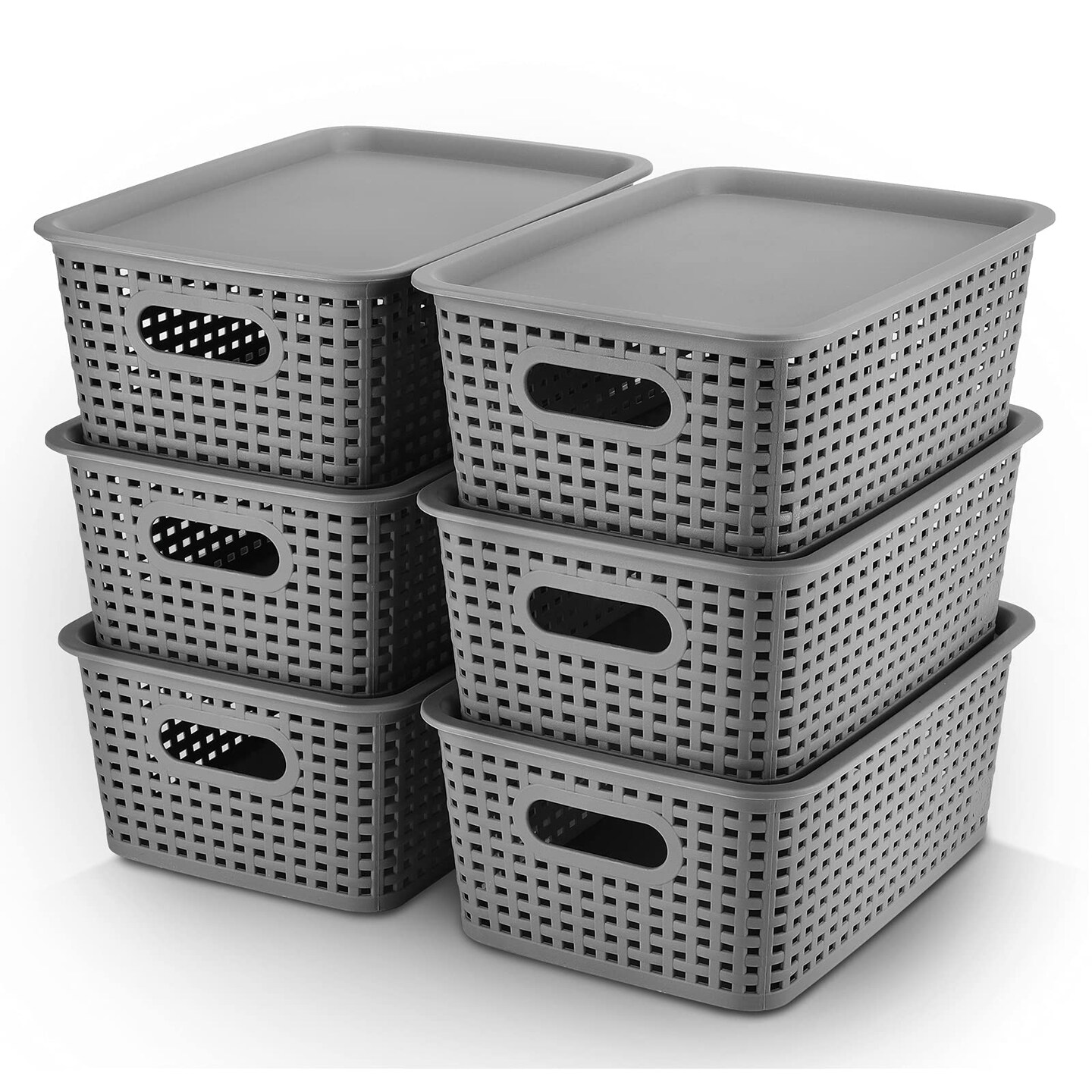 AREYZIN Plastic Storage Baskets With Lid Organizing Container Lidded ...