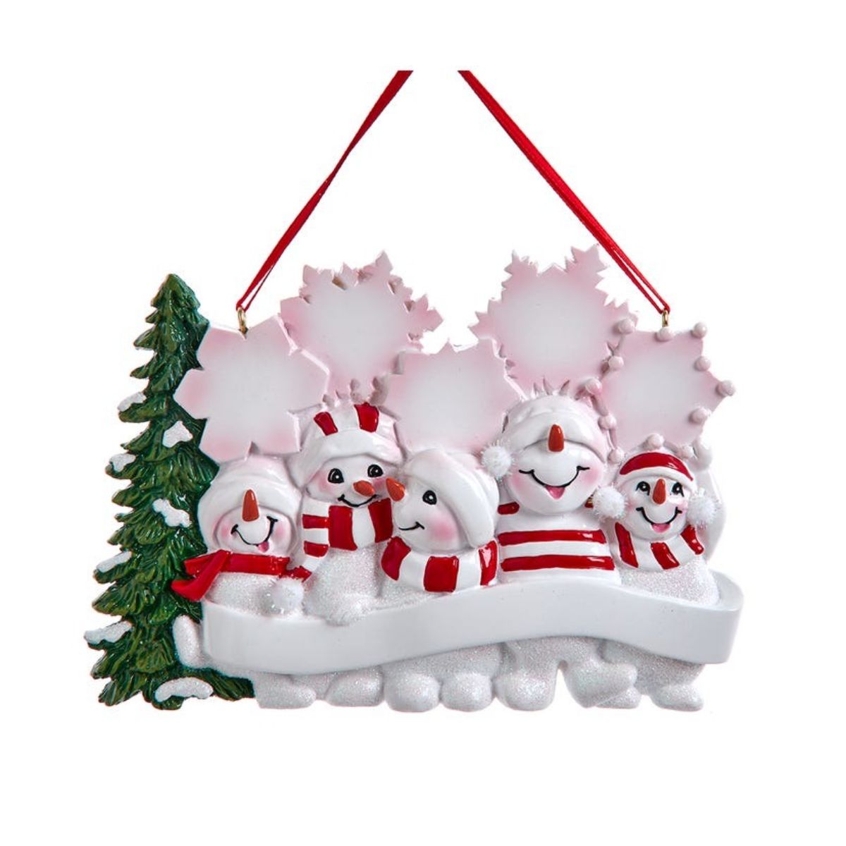 KSA Set of 6 Snowman Family of 5 with Christmas Tree and Snowflakes Christmas Ornaments 3.75