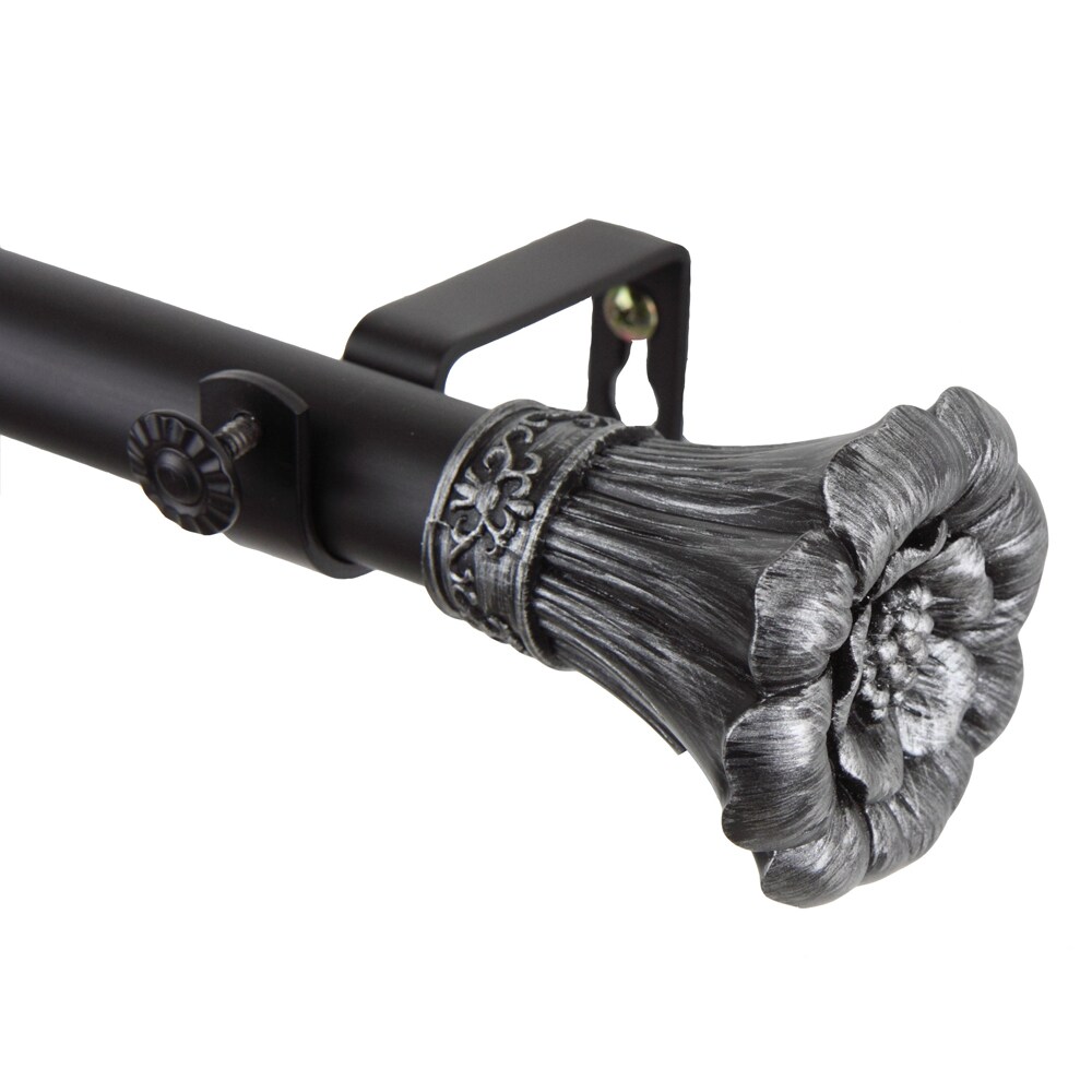 Rod Desyne Window Decorative Hardware Blossom Curtain Rod 66" - 120" Black
