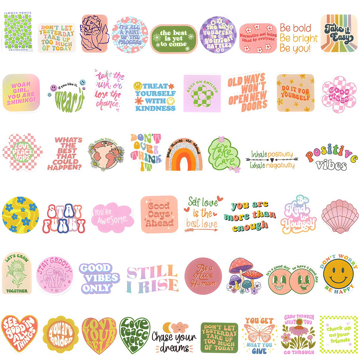 Wrapables Waterproof Vinyl Stickers for Water Bottles, Laptop, Phones, Skateboards, Decals for Teens, 100pcs