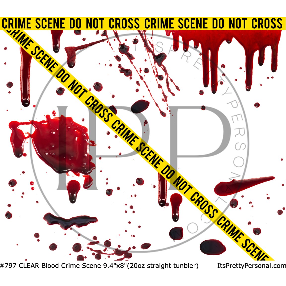#797 CLEAR- 20oz -Crime Scene Blood Splatter 9.4&#x22; x 8&#x22; Pattern Vinyl Wrap