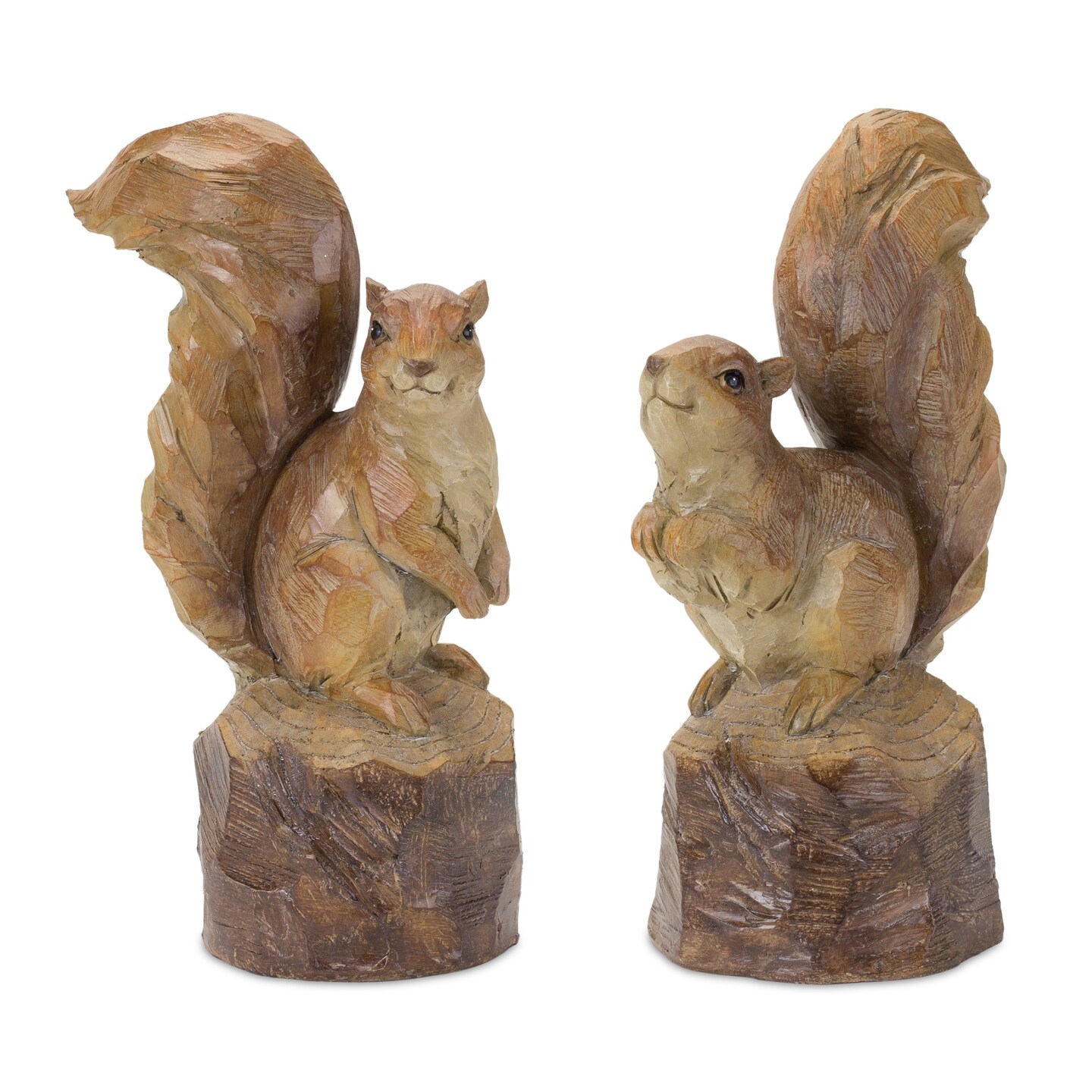 Melrose Set of 2 Perched Squirrel on Tree Stump Fall Harvest Tabletop Figures 13&#x22;