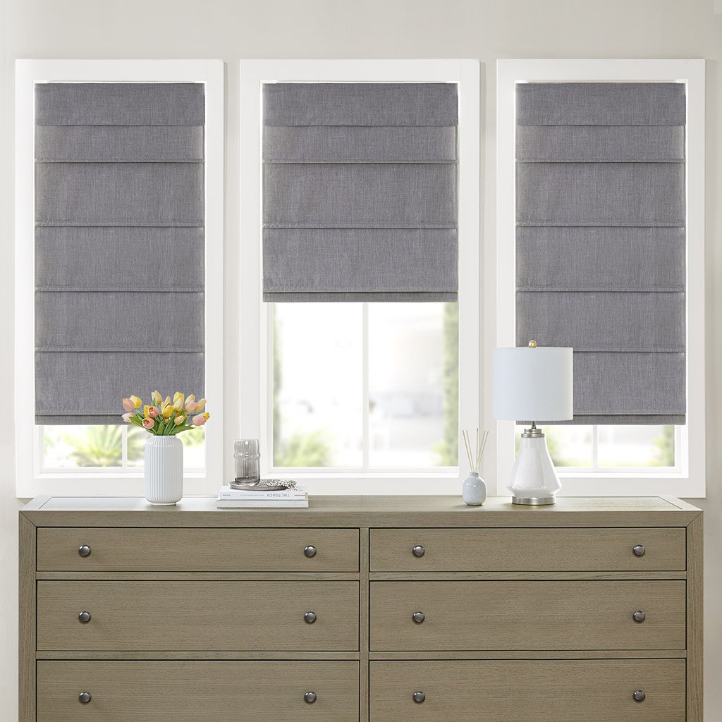 Gracie Mills   Faux Linen Cordless Total Blackout Roman Shade